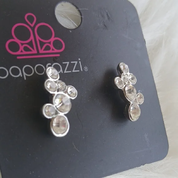 Paparazzi Silver Crystal Earrings - Picture 2 of 5